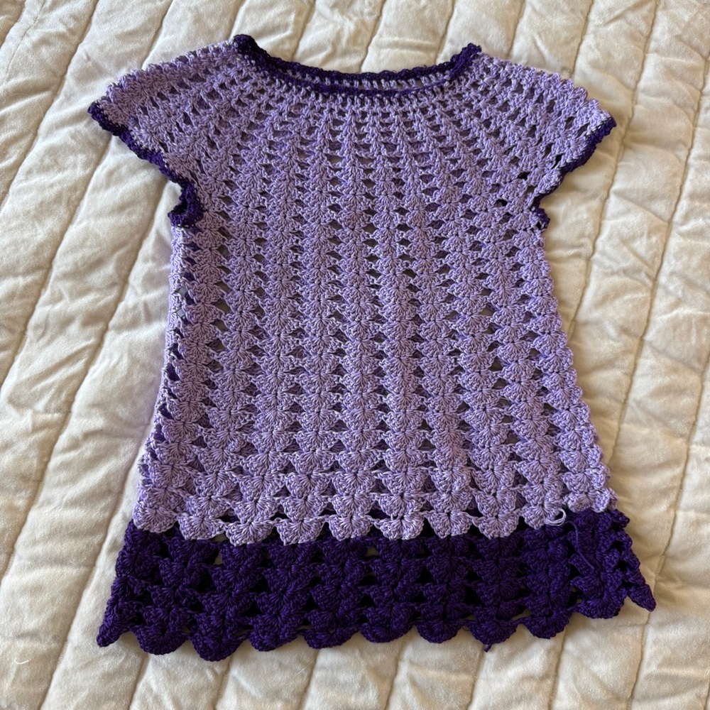 Handmade vintage girls Purple crochet baby dress